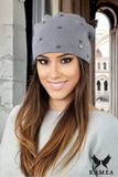 Elegant Gray Polka Dot Winter Hat with Shimmering Detail