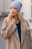 Chic Blue Viscose Hat with Geometric Design and Bow Detail