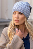 Chic Blue Viscose Hat with Geometric Design and Bow Detail