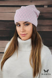 Elegant Geometric Pattern Hat with Bow Detail for Winter