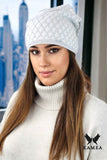Elegant Viscose Hat with Geometric Pattern and Bow Detail