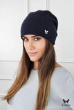 Elegant Woolen Women's Navy Blue Hat with Logo Accent