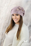 Elegant Lilac Angora Beret with Floral and Mink Accents