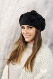 Elegant Angora Beret with Flower Accents and Mink Trim