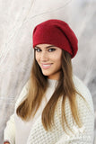 Chic Burgundy Angora Beret for Stylish Fall & Winter Looks