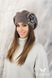 Elegant Pepita Beret with Rabbit Fur Decoration for Winter
