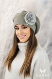 Elegant Pepita Beret with Rabbit Fur Accent for Fall & Winter