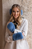 Stylish Eco-Fur Fingerless Mittens for Women - Denim Color
