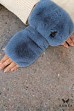 Stylish Eco-Fur Fingerless Mittens for Women - Denim Color