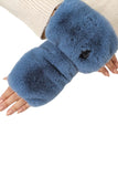 Stylish Eco-Fur Fingerless Mittens for Women - Denim Color