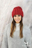 Cozy Ribbed Winter Hat with Fleece Lining - Red