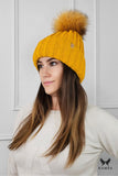 Cozy Mustard Winter Hat with Fluffy Pompom and Fleece Lining