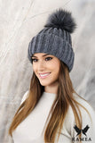 Cozy Graphite Winter Hat with Fluffy Pompom & Fleece Lining