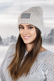 Stylish Beige Wool Winter Hat with Wide Cuff & Eco-Leather Logo