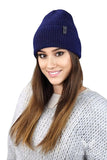 Luxurious Cashmere Striped Beanie with Navy Cuff