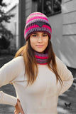 Striped Sequin Winter Hat in Raspberry with Eco-Leather Logo