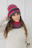 Striped Sequin Winter Hat in Raspberry with Eco-Leather Logo