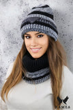 Elegant Black Striped Winter Hat with Sequins for Women