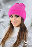 Cozy Raspberry Alpaca Winter Hat with Rolled Edge