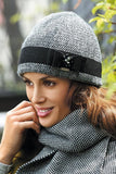 Elegant Women's Houndstooth Hat with Bow & Sequins