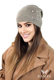 Elegant Handcrafted Winter Hat with Beaded Detail in Beige