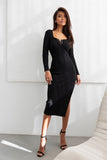 Chic Minimalist Midi Dress with Stylish Neckline & Slit