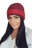 Charming Red Women's Hat with Houndstooth Design & Bow