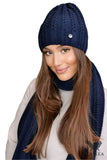 Warm Women's Navy Blue Knitted Hat with Fleece Lining