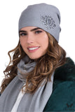 Elegant Women's Gray Cap with Lotus Design and Zircon Detail