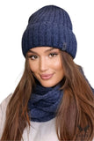 Classic Ribbed Knit Winter Hat and Scarf Set in Navy Blue