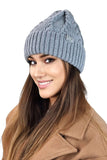 Elegant Women's Gray Winter Hat with Intricate Knits