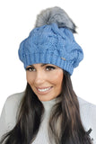 Stylish Women's Warm Hat with Blue Pompom for Winter