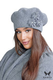 Charming Floral Wool Beret with Zircon Accents for Women