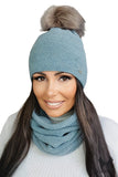 Turquoise Women's Winter Set with Fluffy Pompom & Alpaca Blend