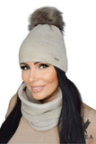 Elegant Women's Winter Hat and Cowl Set with Pompom