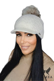 Cozy Winter Women's Hat with Fluffy Pompon and Visor