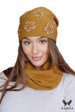Charming Mustard Women's Hat with Floral Details & Zircons