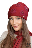 Charming Women's Burgundy Hat with Floral Appliques