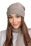 Charming Floral Women's Hat in Dark Beige with Zircons