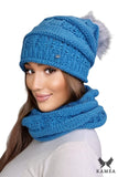 Turquoise Women's Winter Clothing Set with Pom Pom Hat