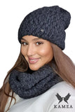 Elegant Women's Graphite Winter Hat and Scarf Set