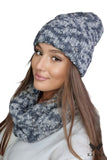 Stylish Women's Wool Winter Hat and Scarf Set in Gray