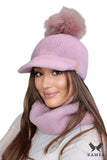 Cozy Women's Dark Pink Visor Cap with Pompom for Winter