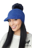 Stylish Women's Navy Blue Visor Cap with Pompom for Winter