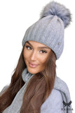 Elegant Women's Wool Hat with Pom-Pom - Gray Winter Style