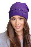 Elegant Purple Wool Winter Hat with Sequins and Pearls