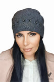 Stylish Women's Winter Hat with Pearls and Shimmering Jets