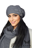 Graphite Winter Beret with Pearl and Bead Accents