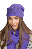 Elegant Purple Woolen Women's Hat with Bead Accents