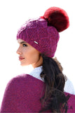 Elegant Women's Merino Wool Beanie with Natural Pom Pom